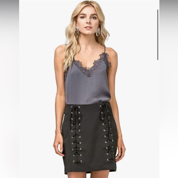 NWT Revolve By The Way black lace up mini skirt size Small - Picture 1 of 7